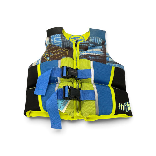 Vist Large View of Product Image Which is Used Hyperlite Youth Life Vest Blue Yellow 50-90 lbs, front view