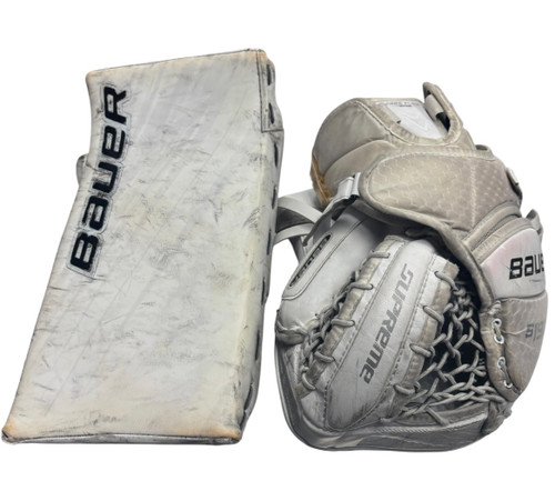 Vist Large View of Product Image Which is Used Bauer SUPREME S190 CATCH/BLOCKER Inter Goalie Catcher White