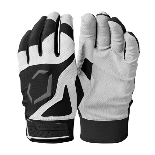 Vist Large View of Product Image Which is New Evoshield SRZ-1 Black/White Batting Gloves Junior LG