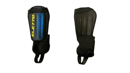 Vist Large View of Product Image Which is Used Eletto Soccer Shin Guards Junior Black And Navy Blue XS