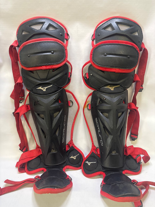 Vist Large View of Product Image Which is Used Mizuno SAMURI Catchers Leg Guards Red Youth