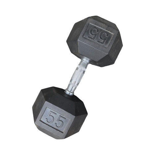 Vist Large View of Product Image Which is Used 55LB RUBBER DB Hex Dumbbell (Each) 55 lb