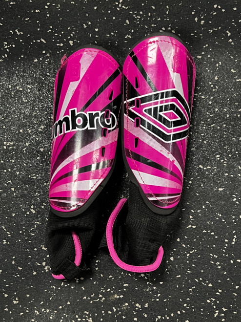 Vist Large View of Product Image Which is Used Umbro Soccer Shin Guards Youth Pink Junior
