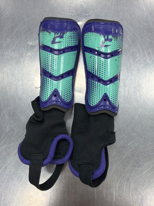 Vist Large View of Product Image Which is Used Champro Soccer Shin Guards Youth Purple XXS
