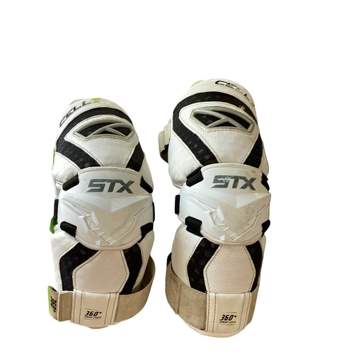 Vist Large View of Product Image Which is Used STX CELL V Lacrosse Arm Pads/Guards White LG