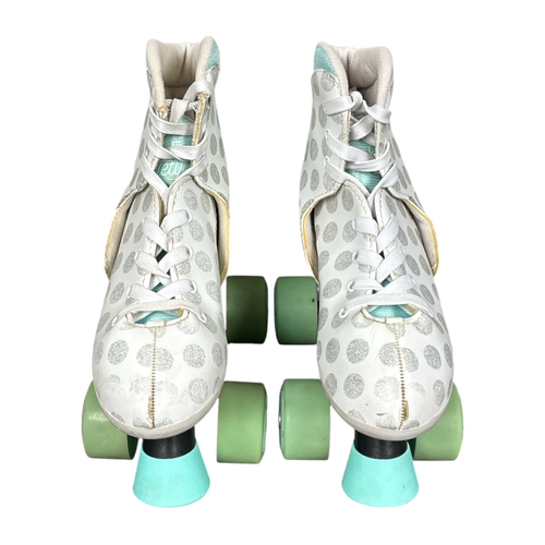 Vist Large View of Product Image Which is Used CIRCLE SOCIETY Junior Roller Quad Skates White Adjustable 12-3