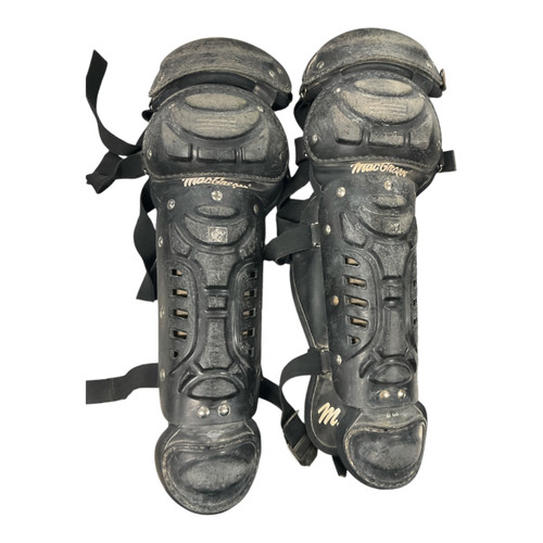 Vist Large View of Product Image Which is Used MacGregor BLACK SHIN GUARDS Catchers Leg Guards Black Junior
