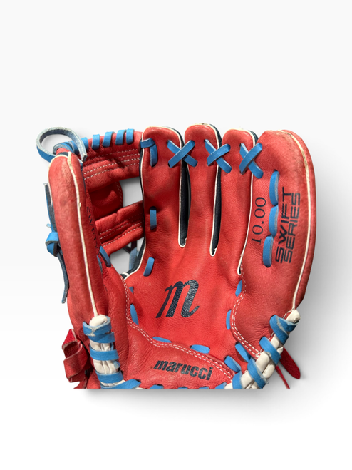 Vist Large View of Product Image Which is Used Marucci SWFTY10 BB/SB Glove RH Throw Red 10"