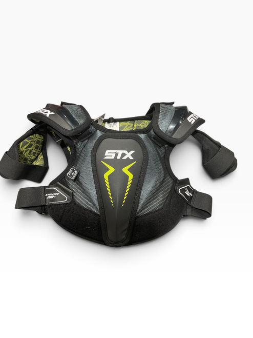 Vist Large View of Product Image Which is Used STX STALLION 200 Lacrosse Shoulder Pads Black LG