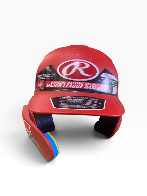 Vist Large View of Product Image Which is Used Rawlings HELMET W/ C-FLAP Batting Helmet w/Mask Red One Size