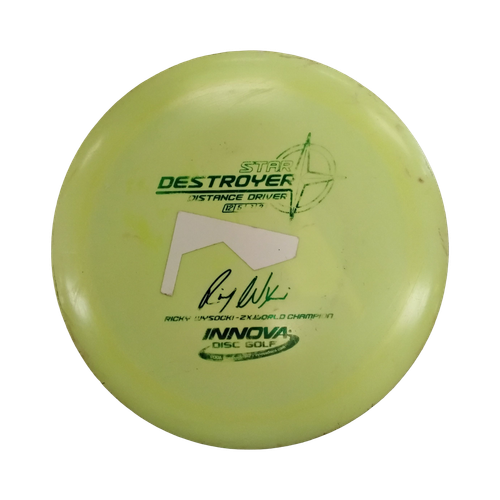 Vist Large View of Product Image Which is Used Innova WYSOCKI STAR DESTROYER Disc Golf Driver Neon Green 172g