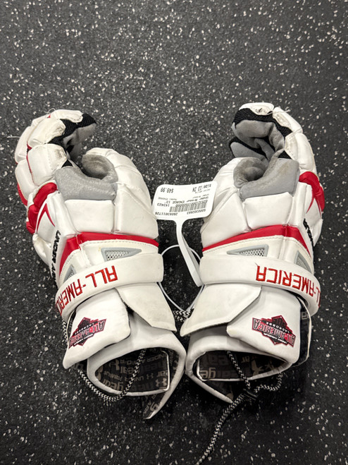 Vist Large View of Product Image Which is Used Under Armour ENGAGE Lacrosse Gloves Mens White 13"