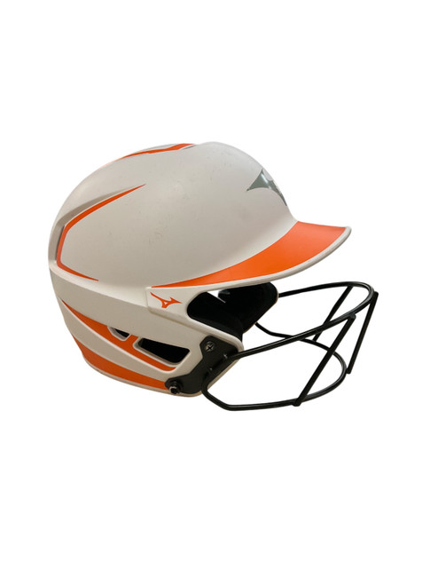 Vist Large View of Product Image Which is Used Mizuno SB HELMET W MASK Batting Helmet w/Mask Orange And White M/L