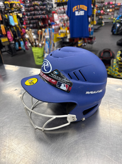 Vist Large View of Product Image Which is Used Rawlings COOLFLO Batting Helmet w/Mask Royal Blue One Size