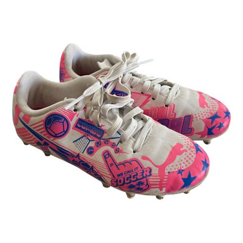 Vist Large View of Product Image Which is Used Puma Soccer Cleats Pink And White Youth 12.0
