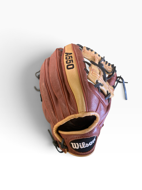 Vist Large View of Product Image Which is Used Wilson A550 BB/SB Glove RH Throw Brown 11"
