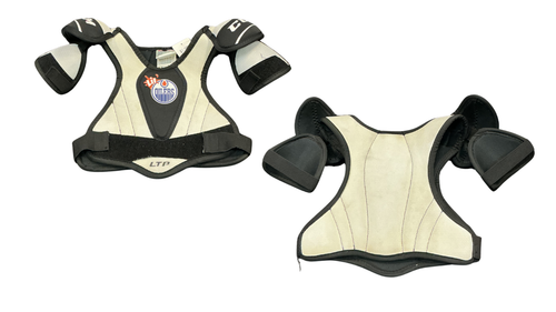 Vist Large View of Product Image Which is Used CCM LIL OILERS LTP Youth Shoulder Pads Black And White LG