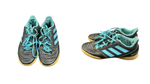Vist Large View of Product Image Which is Used Adidas PREDATOR Soccer Indoor Shoes Black And Carolina Blue Junior 05