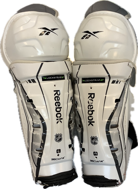 Vist Large View of Product Image Which is Used Reebok NHL Senior Shin Guards White 14"