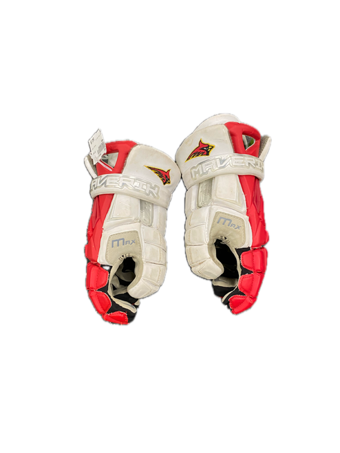 Vist Large View of Product Image Which is Used Maverik MAX Lacrosse Gloves Mens Cardinal And White 13"