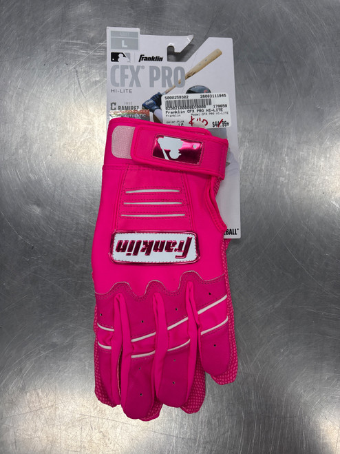 Vist Large View of Product Image Which is Used Franklin CFX PRO HI-LITE BB/SB Batting Gloves Pink LG