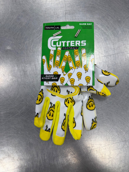 Vist Large View of Product Image Which is New Cutters GAME DAY SIMLEY YOUTH FB Gloves Yellow L/XL