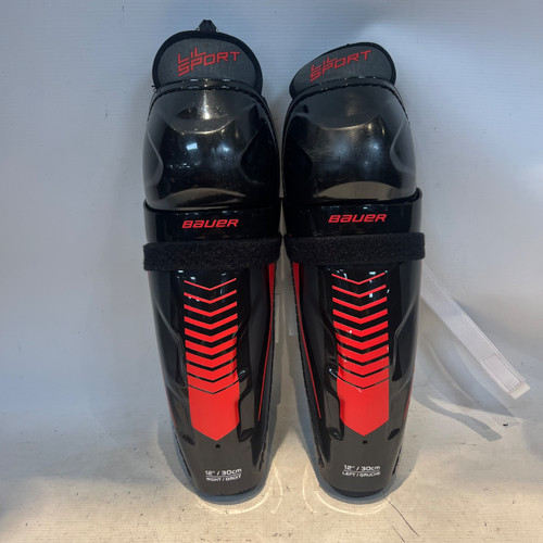 Vist Large View of Product Image Which is Used Bauer LIL SPORT Junior Shin Guards Black 12"