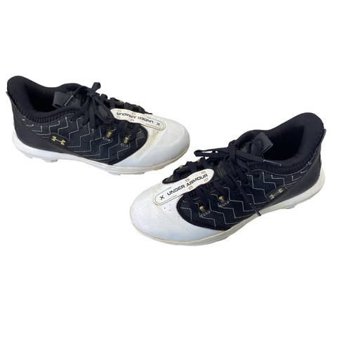 Vist Large View of Product Image Which is Used Under Armour B HARPER BASEBALL CLEATS SIZE 5.5 BB/SB Cleats Black And White Junior 05.5