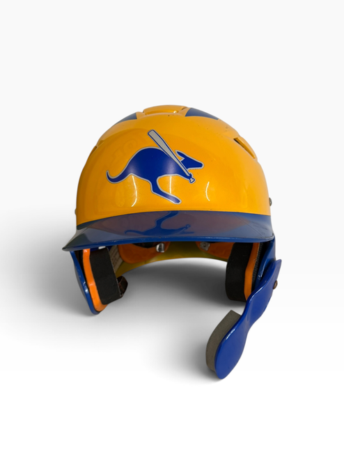 Vist Large View of Product Image Which is Used BASEBALL HELMET Batting Helmet No Mask Navy Blue And Yellow SM