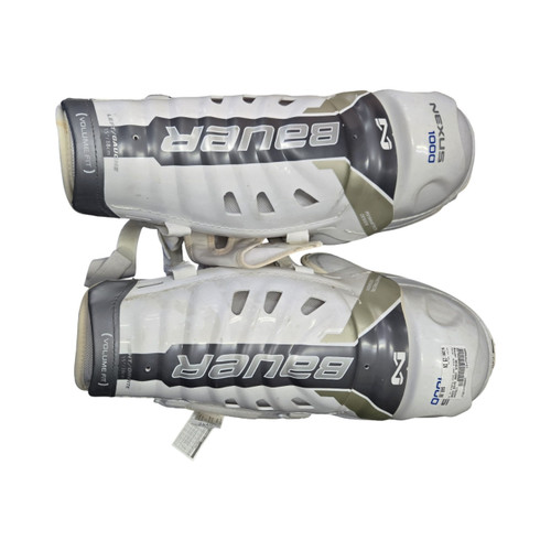 Vist Large View of Product Image Which is Used Bauer NEXUS 1000 SHIN GUARDS 15 IN Senior Shin Guards White 15"