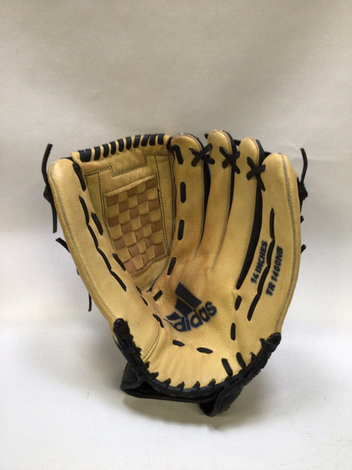 Vist Large View of Product Image Which is Used Adidas TR1400NB BB/SB Glove RH Throw Tan And Black 14"