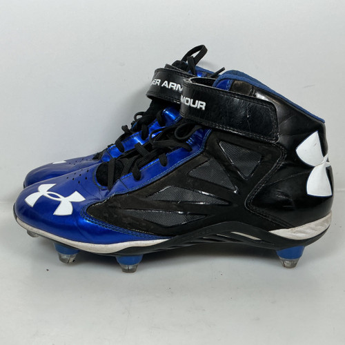 Vist Large View of Product Image Which is Used Under Armour FB Cleats Black And Royal Blue Sr 10