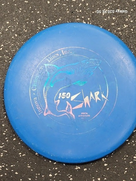 Vist Large View of Product Image Which is Used Discraft 150 SHARK Disc Golf Mid Range Royal Blue