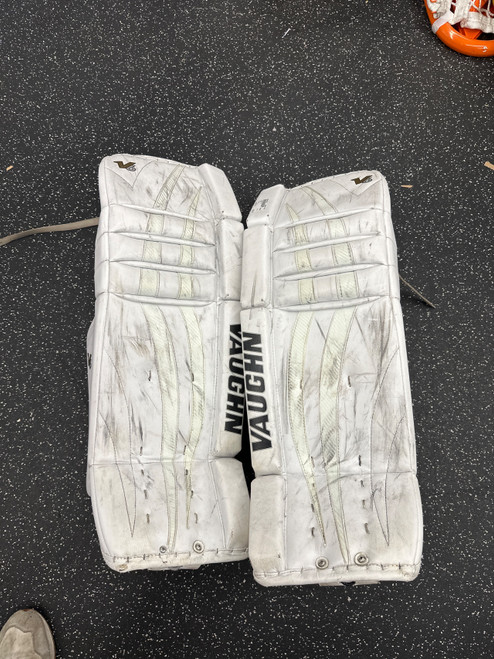 Vist Large View of Product Image Which is Used Vaughn V6 Goalie Leg Pads Senior White 32"