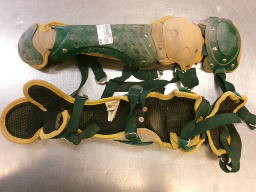 Vist Large View of Product Image Which is Used Louisville Slugger SHINGUARDS Catchers Leg Guards Green Youth
