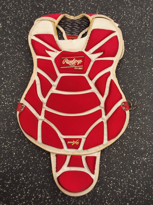 Vist Large View of Product Image Which is Used Rawlings PRO Catchers Chest Protector Red Adult