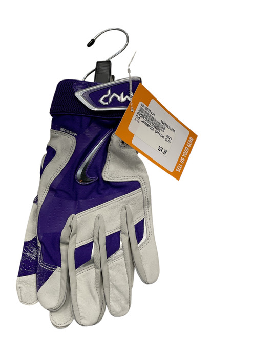 Vist Large View of Product Image Which is Used Nike BB/SB Purple and Gray MVP Hyperfuse Adult XL Batting Gloves