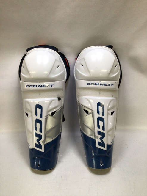 Vist Large View of Product Image Which is Used CCM NEXT Junior Shin Guards White 13"