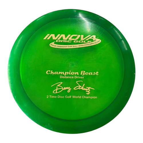 Vist Large View of Product Image Which is Used Innova CHAMPION BEAST BARRY SCHULTZ PFN Disc Golf Driver Green 168g