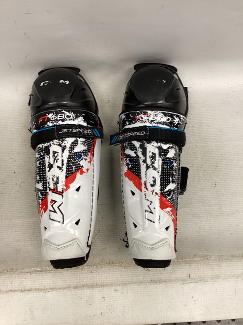 Vist Large View of Product Image Which is Used CCM JETSPEED FT680 Junior Shin Guards Black 11"
