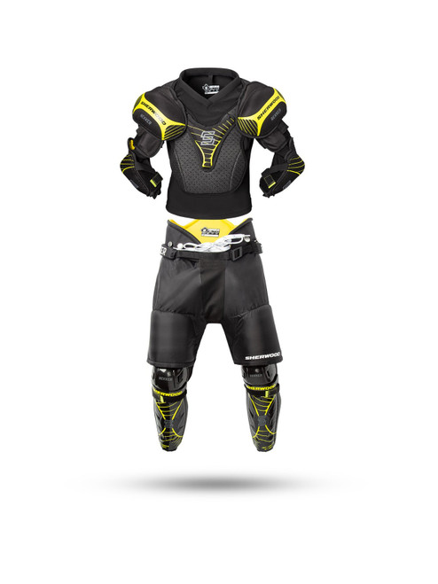 Vist Large View of Product Image Which is Sherwood Rekker Elite Youth Hockey Protective Set, Black/Yellow