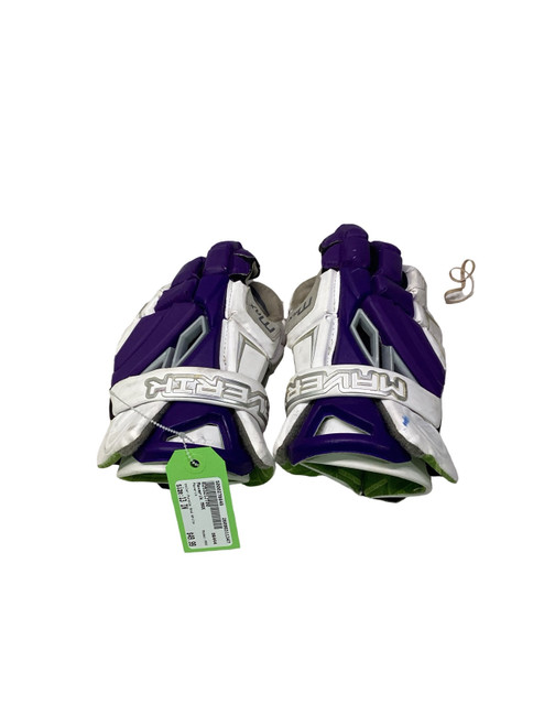 Vist Large View of Product Image Which is Used Maverik MAX Lacrosse Gloves Mens Purple And White 13"