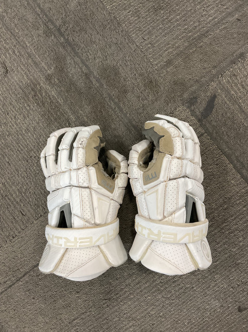 Vist Large View of Product Image Which is Used Maverik M6 Lacrosse Gloves Mens White 13"