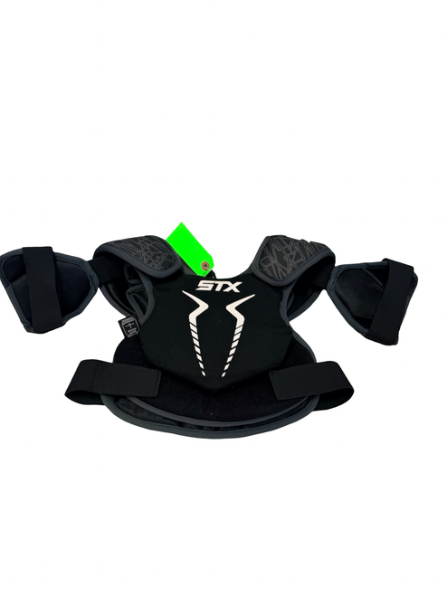 Vist Large View of Product Image Which is Used STX NOCSAE Youth Lacrosse Shoulder Pads Black
