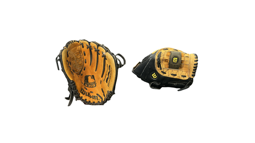 Vist Large View of Product Image Which is Used Wilson A350 BB/SB Glove RH Throw Tan And Black 10 1/2"