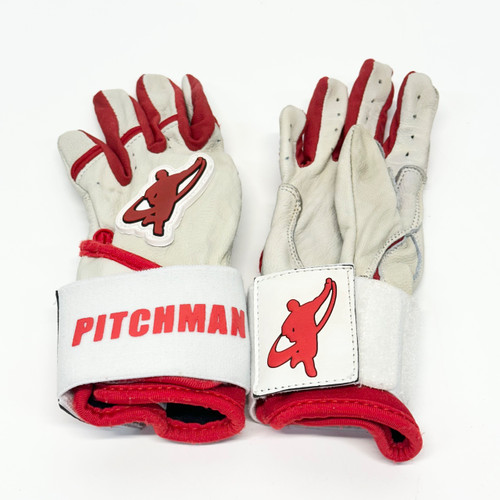 Vist Large View of Product Image Which is Used PITCHMAN BB/SB Batting Gloves White And Red XS
