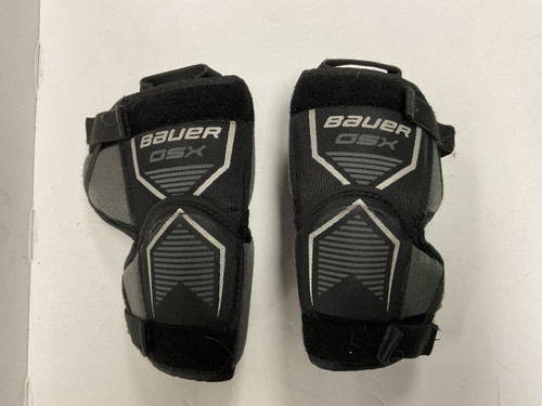 Vist Large View of Product Image Which is Used Bauer GSX KNEE GUARDS Goalie Accessory Black And Navy Blue Youth