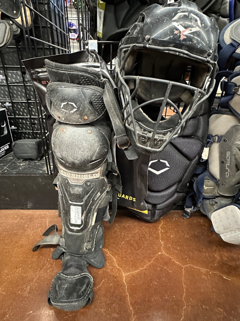 Vist Large View of Product Image Which is Used Evoshield 3PC SET WITH NEW SHIN INSERTS Catchers Helmet w/Mask Black LG