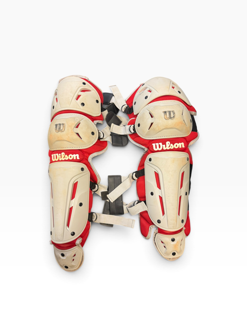 Vist Large View of Product Image Which is Used Wilson SHIN GUARDS Catchers Leg Guards Red Youth
