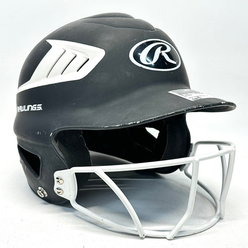 Vist Large View of Product Image Which is Used Rawlings Batting Helmet w/Mask Black And White MD